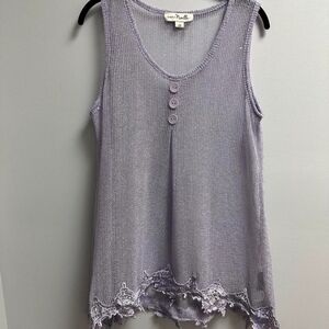 Lavender Knit Sleeveless Tank with Lace Hem